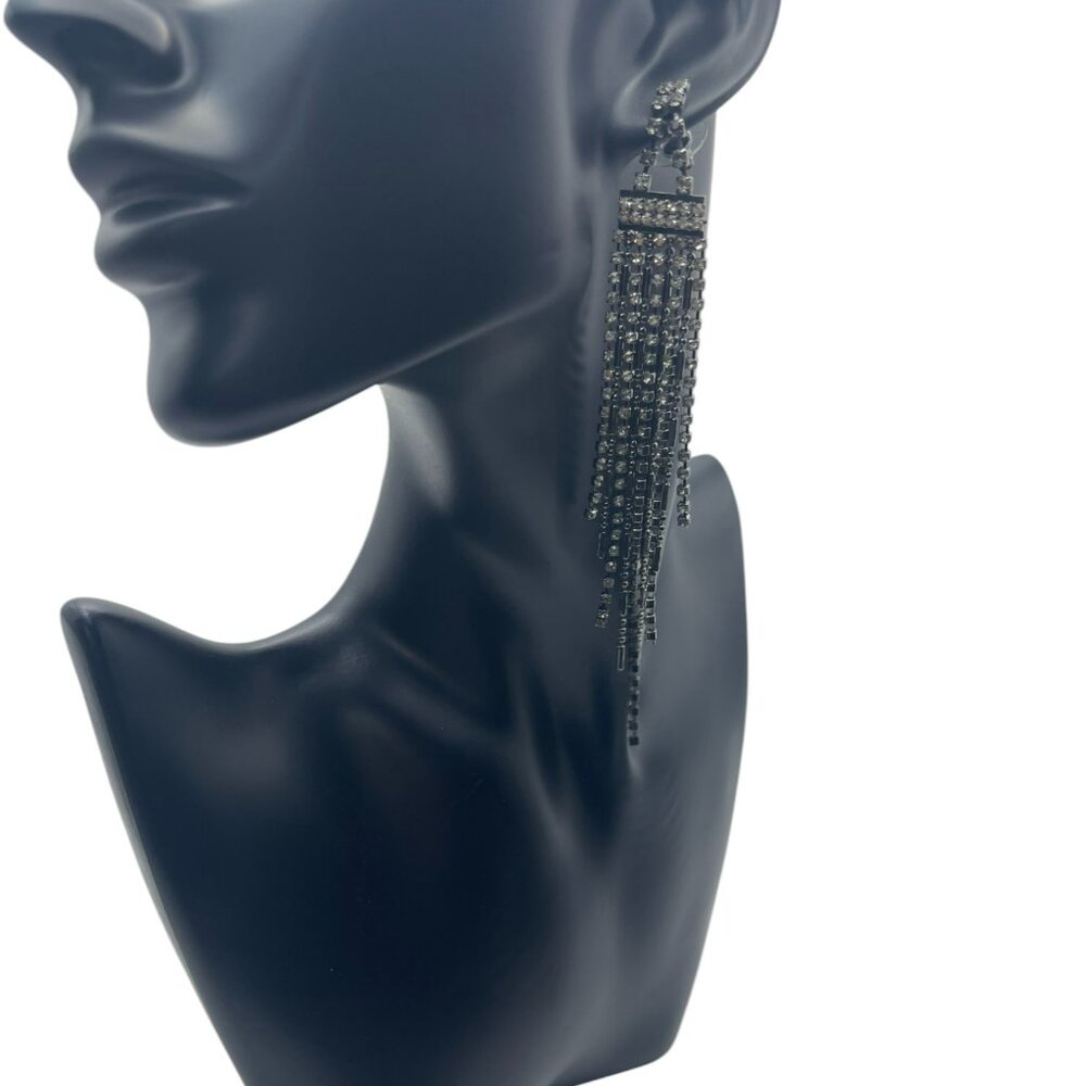 **Long Black Dangling Sparkly Earrings